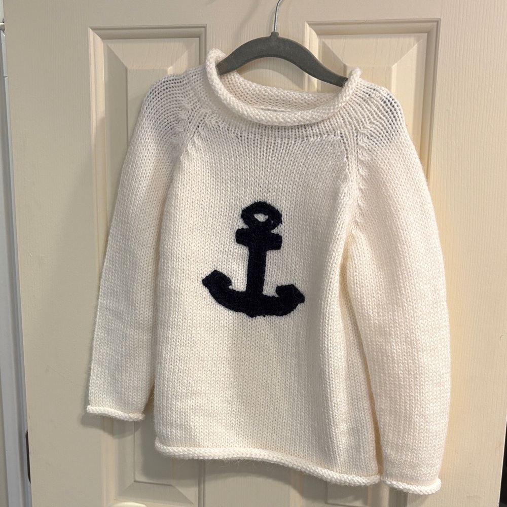 Wool Cream Knit Sweater with Navy Anchor - Never Worn!!